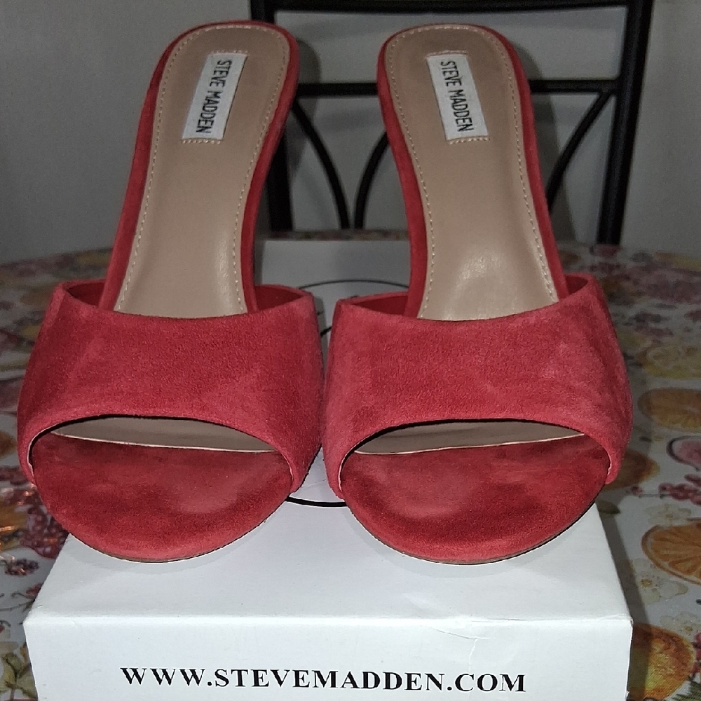 Steve Madden Red Mules Vibrant Suede Design
